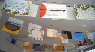 Paper Wings (artist's book installation), 
text by Maureen Duffy: 55 poem/pages pegged on the line