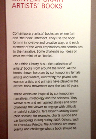 Treasures Gallery caption for Contemporary Artists&rsquo; Books, &lsquo;where art and the book intersect&rsquo;